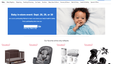 Walmart In-Store Baby Event Web Page